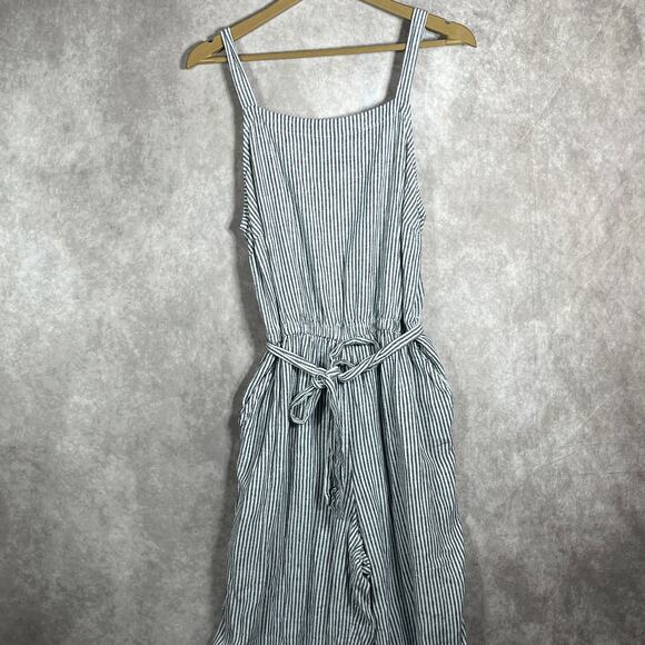 Old Navy Pants - Old Navy Jumpsuit Womens Large Blue Striped Linen Blend Sleeveless Wide Leg